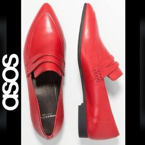 ASOS Vagabond Red Pointed Toe Loafer Flats Shoemakers Katlin Sister Size EU 37